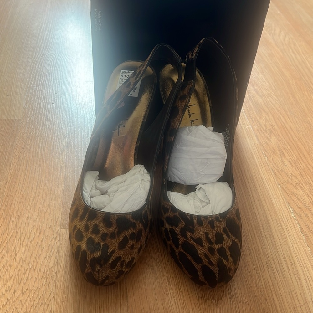 Nicole Miller Chunky Leopard Slingbacks